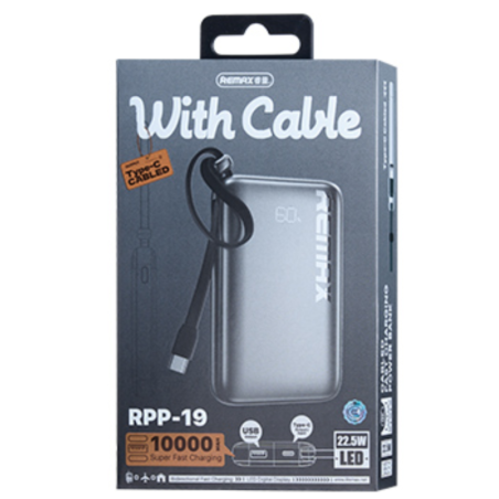 Power bank 10000mAh REMAX RPP-19 20W+22.5W Chargement rapide câblé de TYPE-C avec un indicateur numé… — REMAX · Smarty Paris 18e